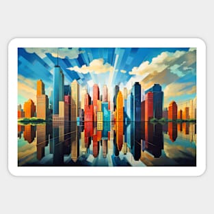 City Landscape Concept Abstract Colorful Scenery Painting Sticker